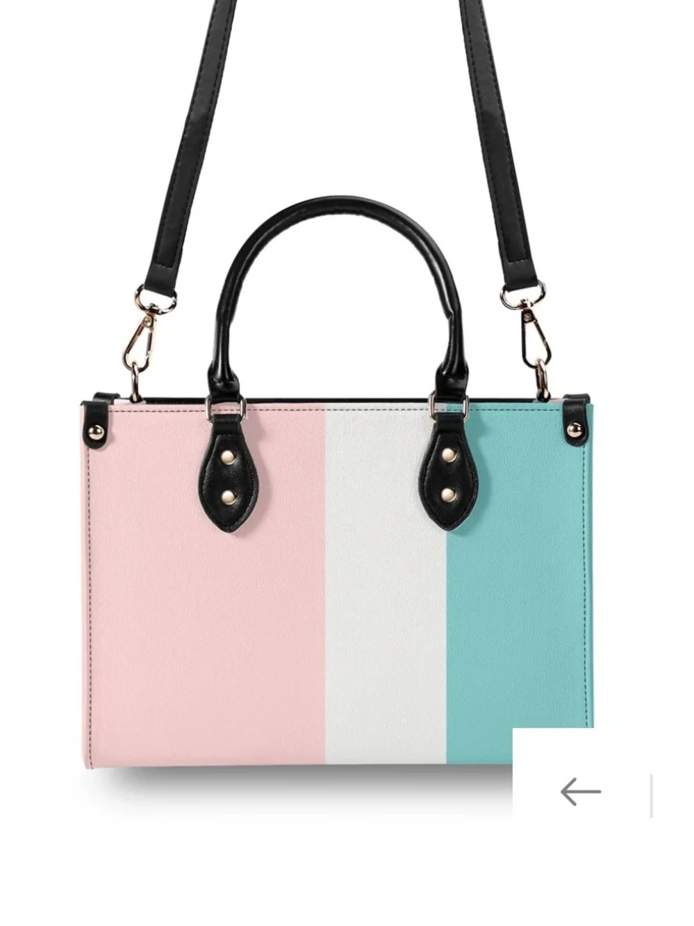 Colorblock Pastel Satchel — Pink, White & Aqua with Black Trim